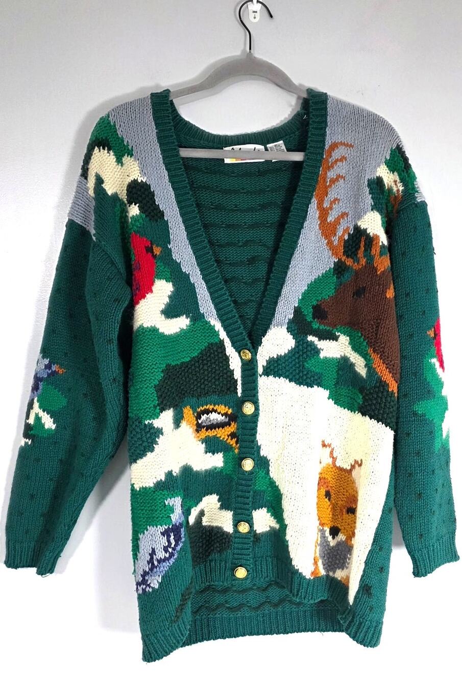 Arlando Womens M Woodland Knit Cardigan Sweater Green Multicolor Grandmacore